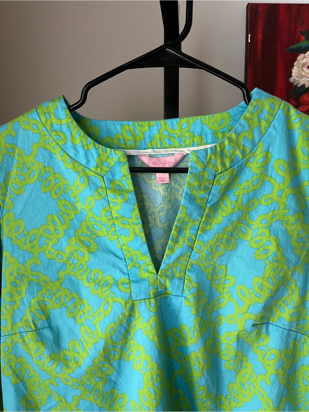 Lilly Pulitzer Aqua & Lime Printed V-Neck Tunic - Picture 2 of 5